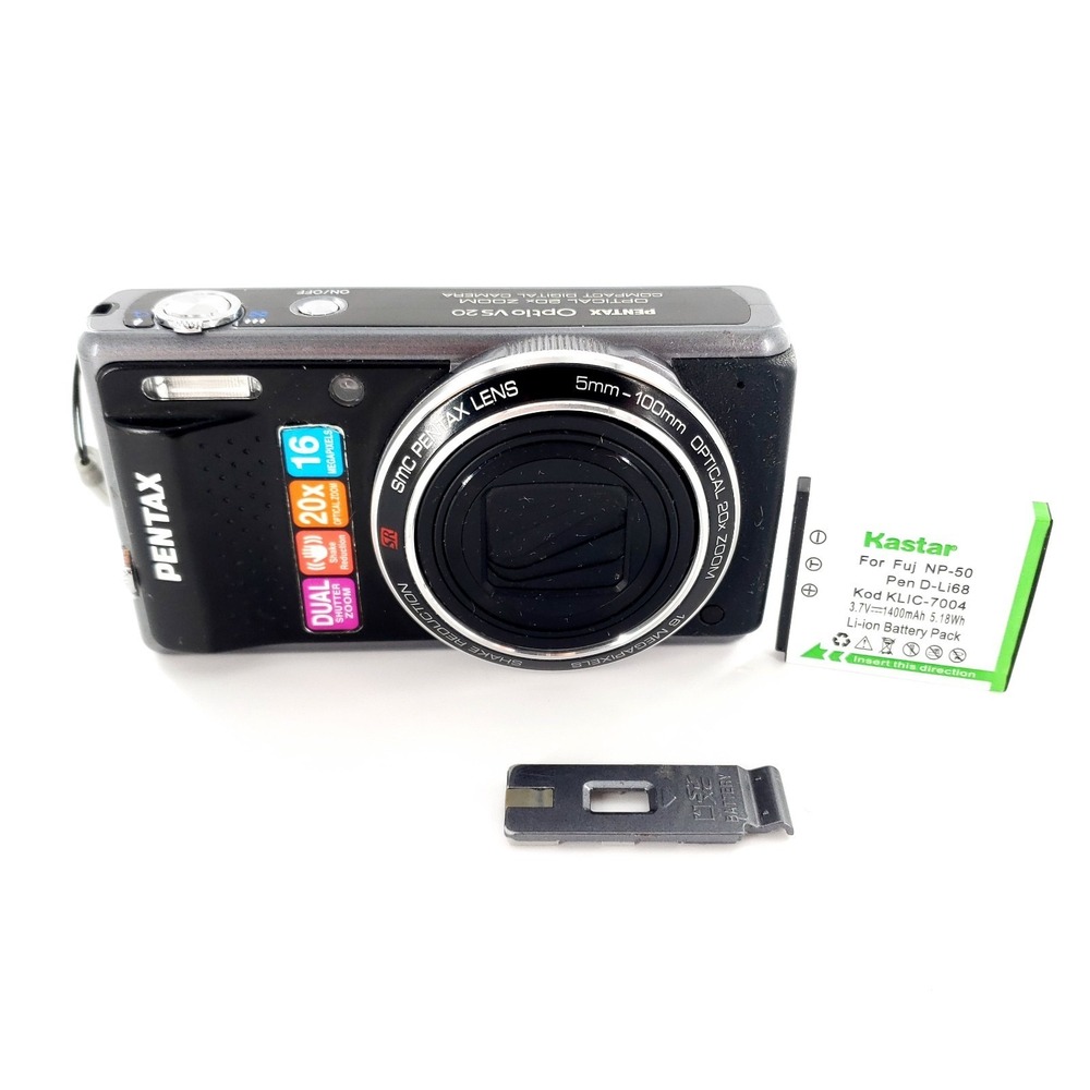 PENTAX Optio VS20 16.0MP Digital Camera Black Broken Battery Cover Tested Works